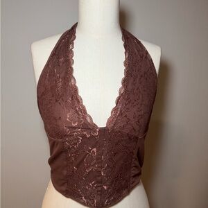 Elegant Lace Halter Top in Brown